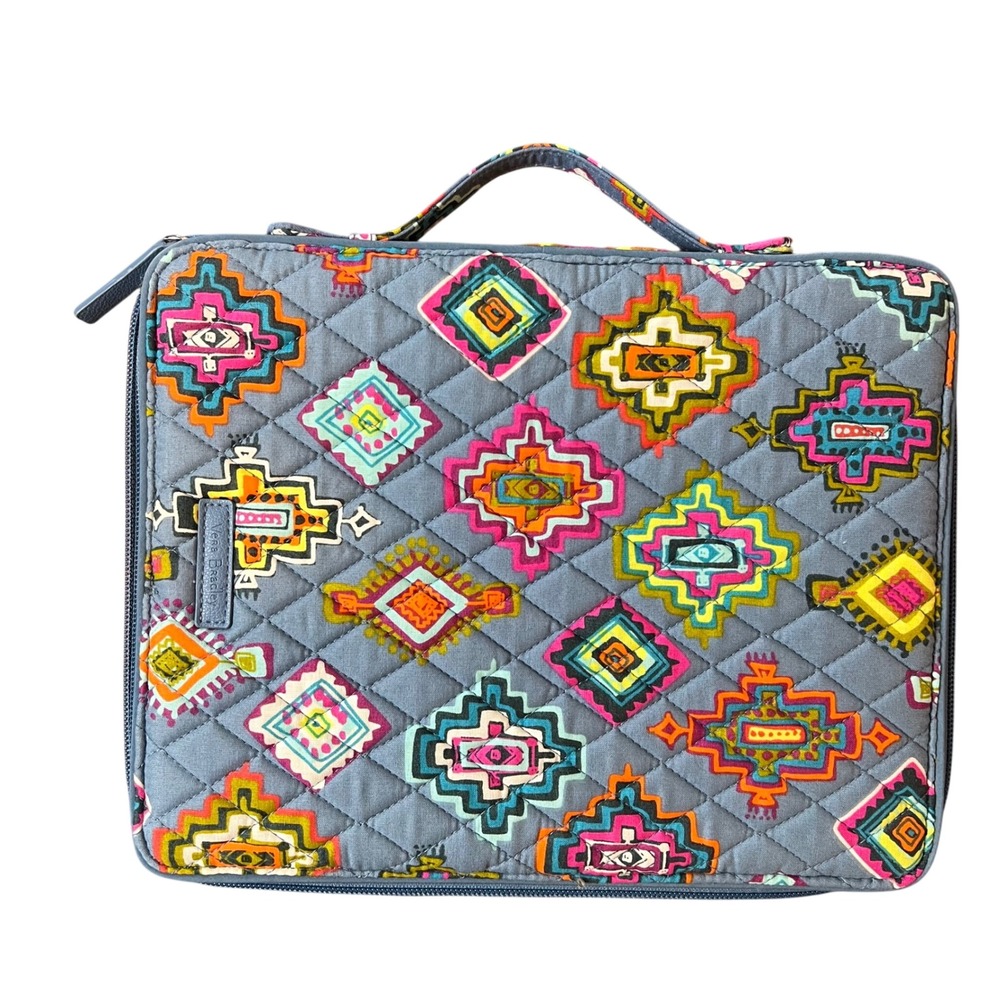 Vera Bradley Pueblo Quilted Zip Around Tech Organizer Portfolio Case Blue Multi - Picture 4 of 13
